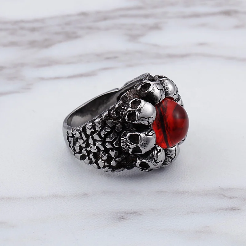 Skull Head Single Red Eye Ring Stainless Steel Men Jewelry