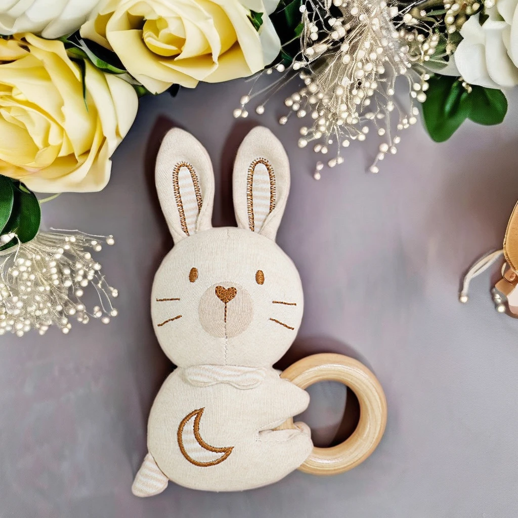 Newborn Baby Wooden Ringing Bell Baby Comfort Toy Rag Doll Rattle Set Early Educational Toy