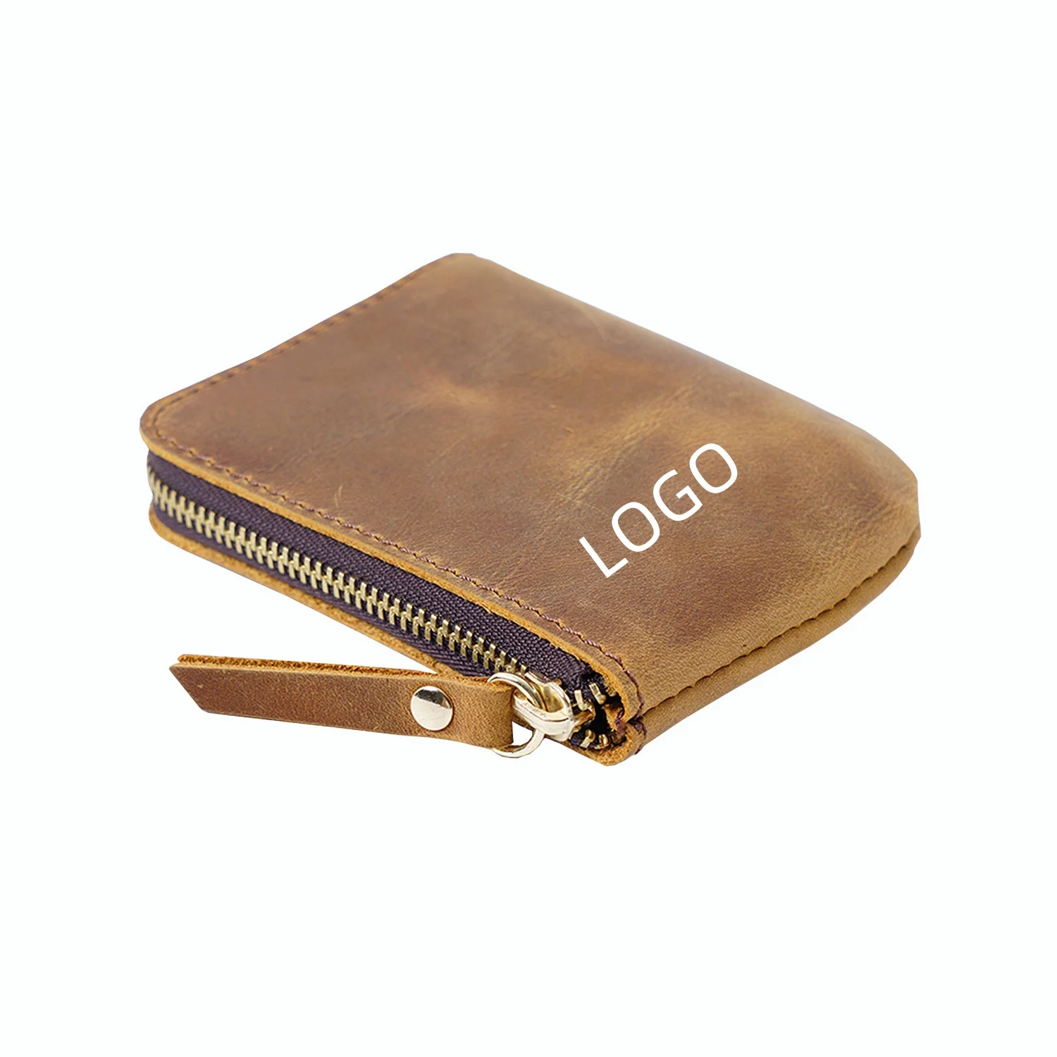 Hot Selling Genuine Leather Wallet Retro Leather Zippered Wallet Portable Short Zip-around Bifold Wallet For Man Women