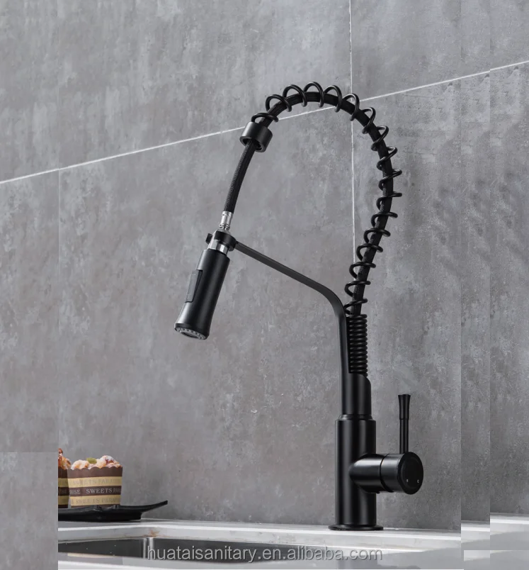industrial high arc mixer tap spring pull down gold black 304 kitchen faucet pull out stainless steel