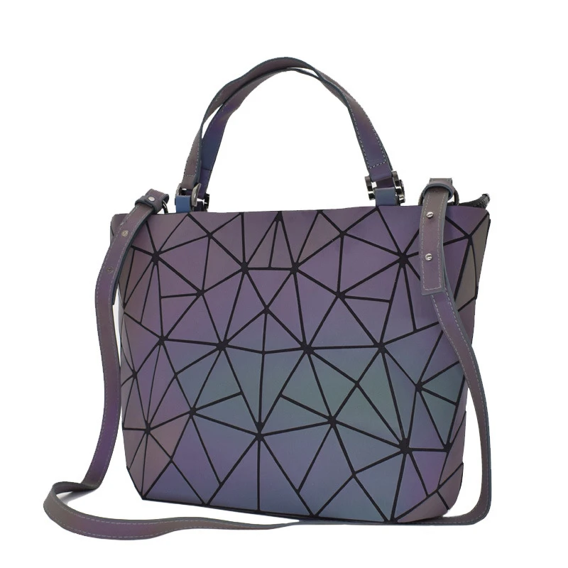 
Fashion Women Luminous Tote Hand bag Geometric Holographic Purses Flash Reflective Ladies Handbag 
