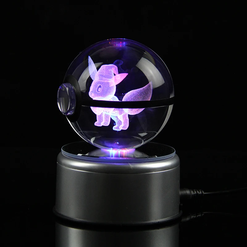 Unique Christmas Children Gift 80mm Pokemon Crystal Ball 3D Pokeball Led Light Base Pokemon Toys Wholesale