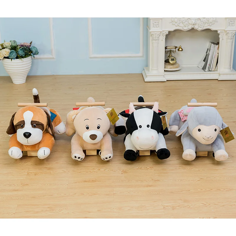 Material Cartoon Stuffed Animal  Riding Cow Dog Toy On Wheel Plush Soft Baby Toddler Rocking Cartoon Sliding Ride On Toy