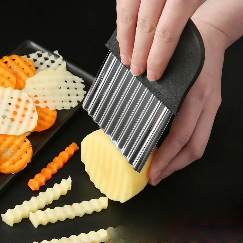 Fries Slicer Crinkle Cutter for Chips and Vegetables Wave Shape Knife Stainless Steel Potato Knife Household Vegetable Cutter