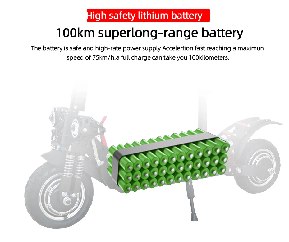 
JS Electric Scooter 2000W Kick Scooter 150kg Max Load EScooter with Lithium Battery Scooter 10inch Street Tire 