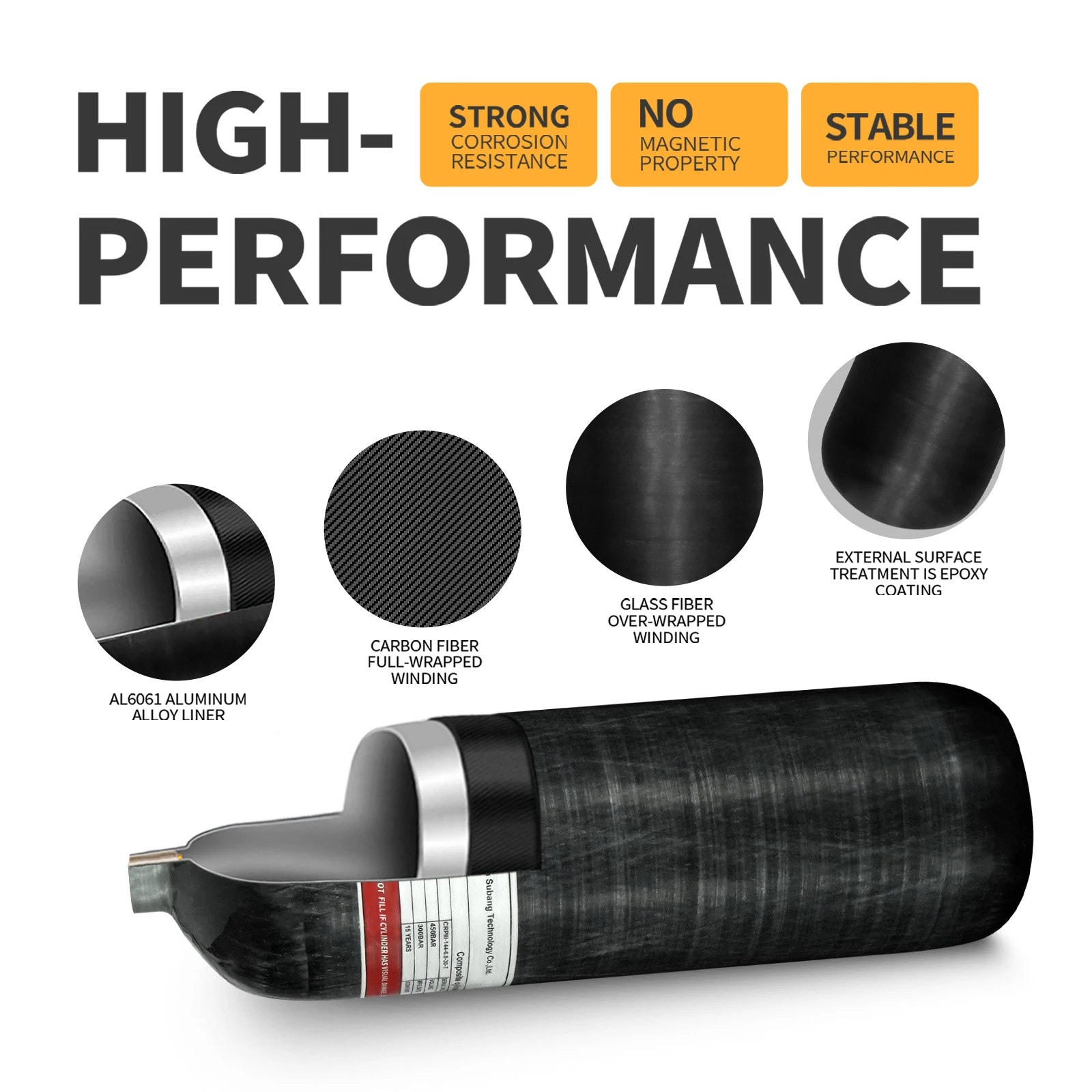 TUXING Factory Wholesale Customized 6.8L 30mpa 300bar 4500psi HPA Breathing Compressed Gas Bottle Cylinder Carbon Fiber Air Tank