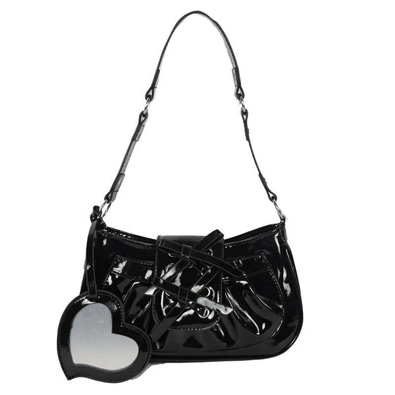 Sexy girl style fashion shoulder bags lovely girl patent leather underarm handbags tie bow mirror purses bags