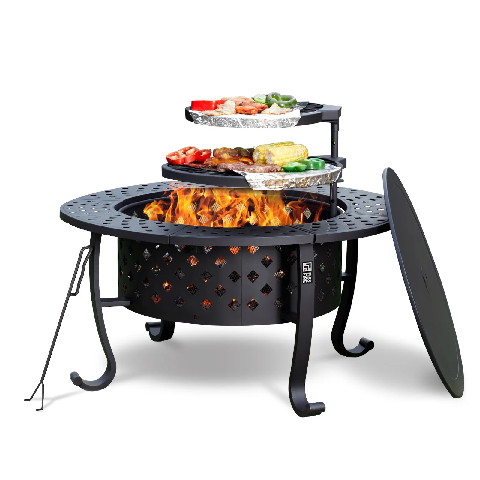 Outdoor double grill pan Barbecue patio camping detachable with cover wood burning fire pit
