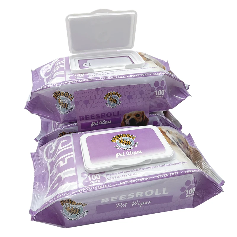 Beesroll Eco-friendly Biodegradable Pets Wet Wipes With Individual Package Pet Wet Wipes For Dogs