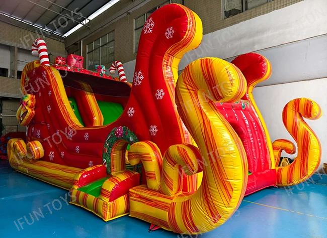 Santa Sleigh Inflatable Christmas Slide Inflatable Dry Slide Bouncer Slide for Christmas