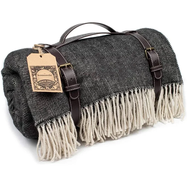 Лидер продаж Amazon, большое уличное водонепроницаемое одеяло с кисточками из акриловой смеси и кожи, мягкое одеяло для пикника с узором