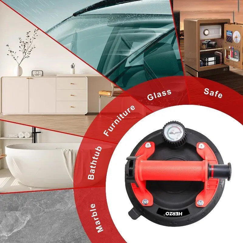 HERZO 8inch Vacuum Suction Cup for Tile Handheld Vacuum Material Lifting to Lift Large Glass Heavy Duty