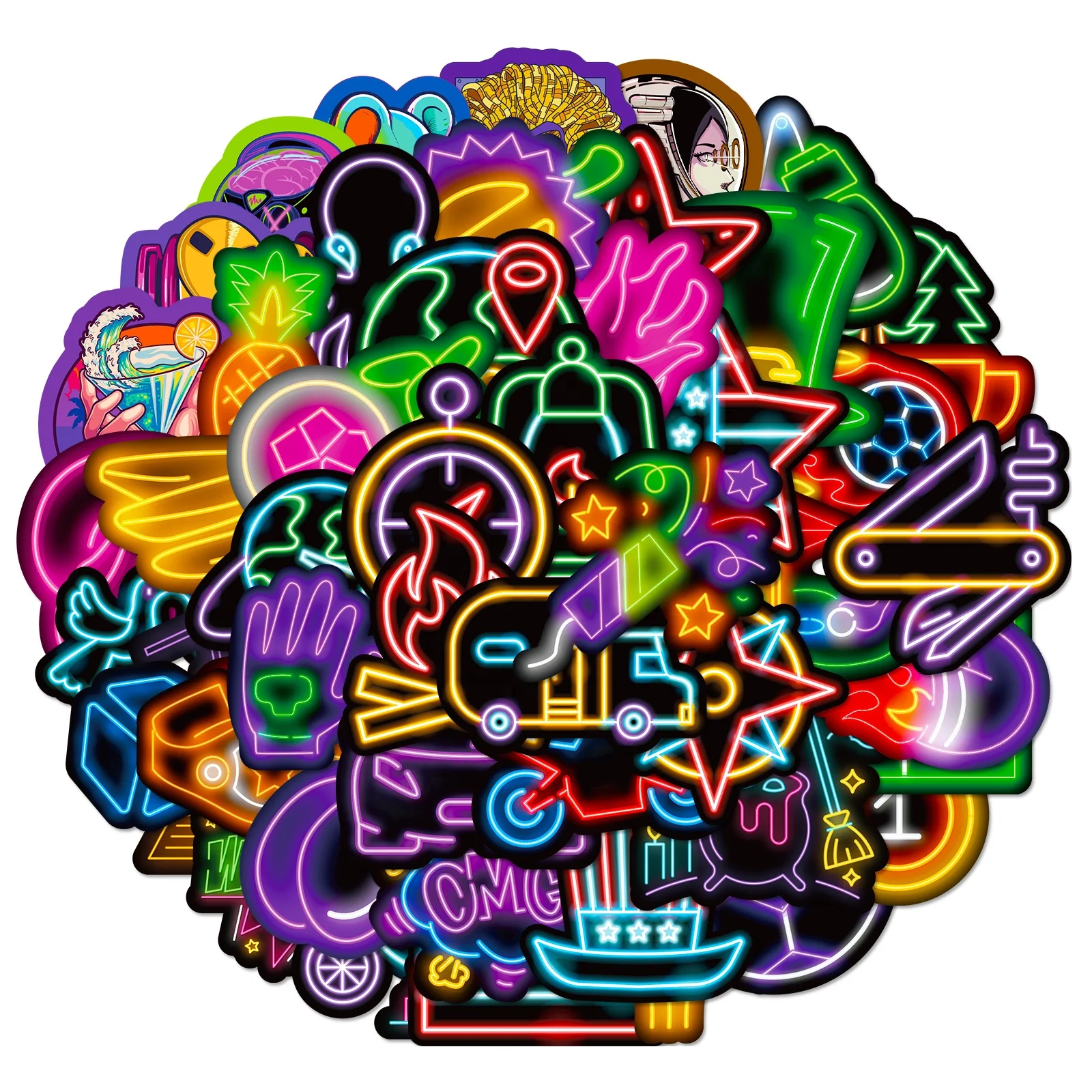 50pcs Neon Stickers, Cool, Waterproof for Laptops,  bottles,  Luggage, Cars,  Gift Favors & Decor, T01040689