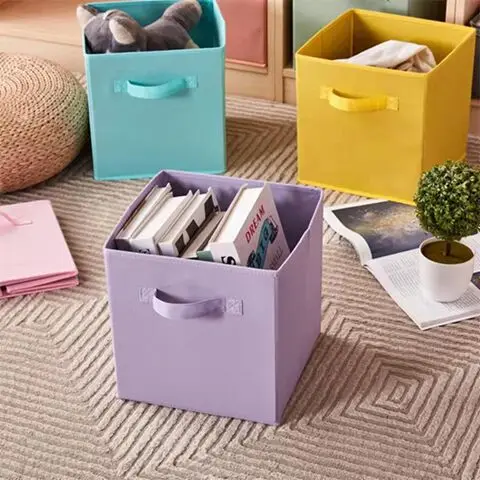 Wholesale Collapsible 13 x 13 Inch Grey Fabric Storage Cube Bins Organizer Boxes With Handle