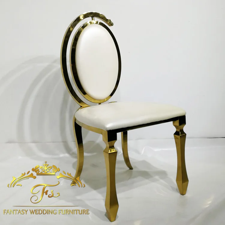 golden high back stainless steel wedding throne chairs with leather cushion for sale