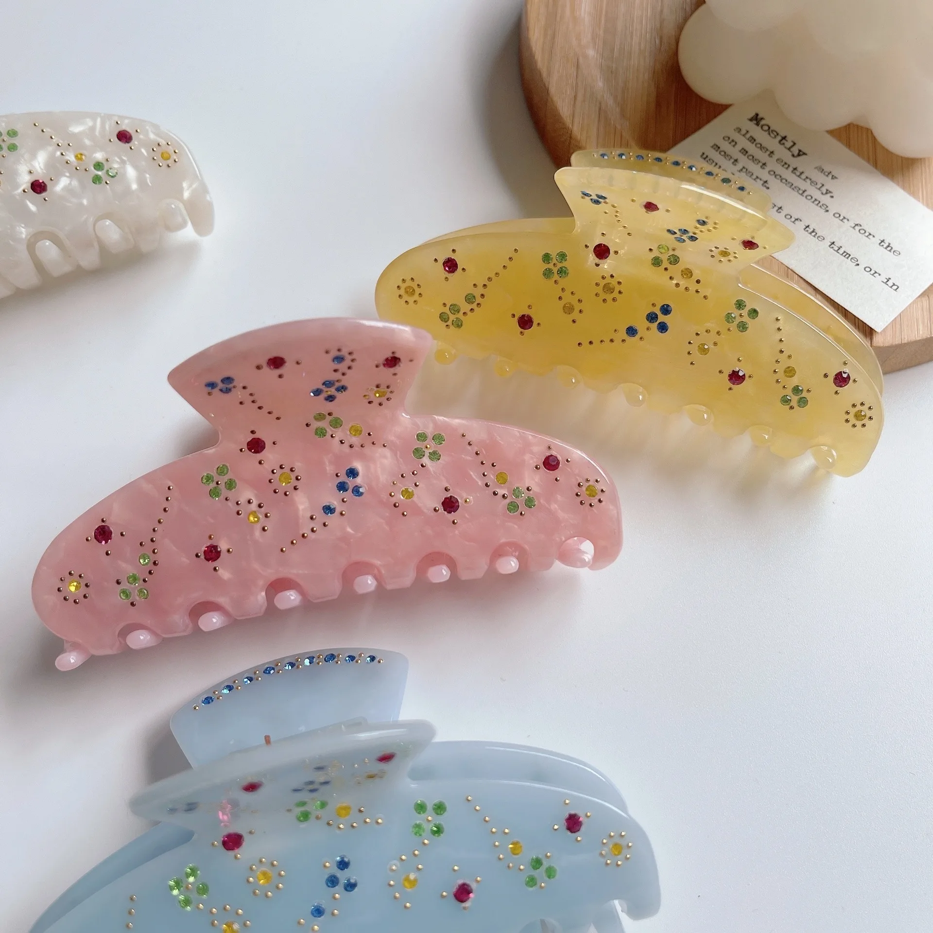 Custom Luxury Flower Acetate Diamond Alligator Hair Clips High Quality Hair Claws For Girls