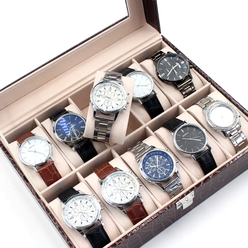 Elaborate 10 slots luxury watch packaging croco leather watch gift box for wholesale