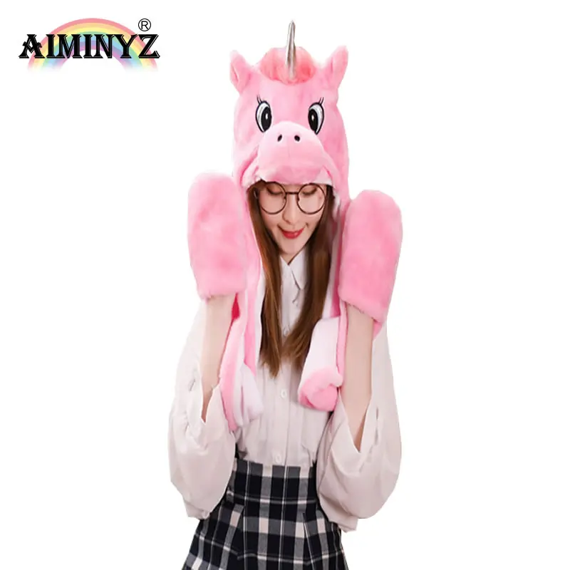 AIMINYZ Fashion Cute Unicorn Warm Halloween Birthday Gift Hat Parties Cap Cartoon Plush Hat Long Style for Adult Kids Anime Hat