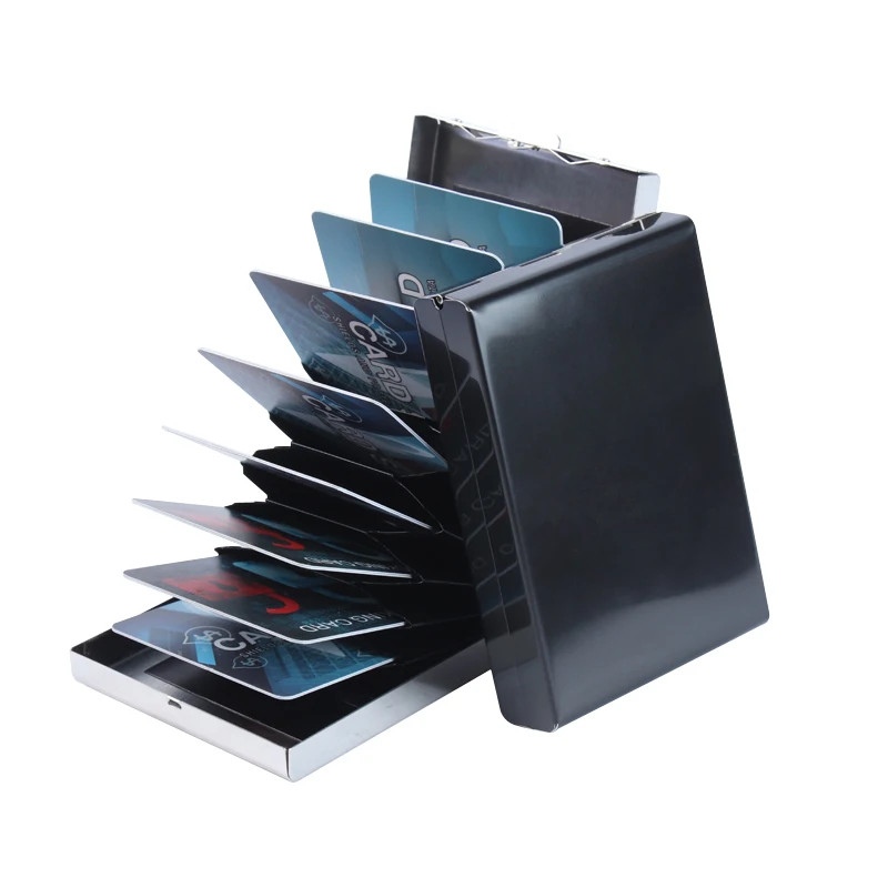 Large Size Stainless Steel Credit Card Case Metal Card Wallet ID Card Case With 10 Slots RFID Blocking Cardholder