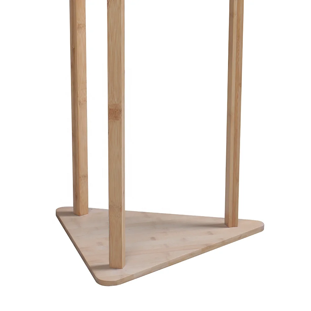 Hot selling nordic simple floor indoor standing bamboo garment coat clothes hanger rack with shelf