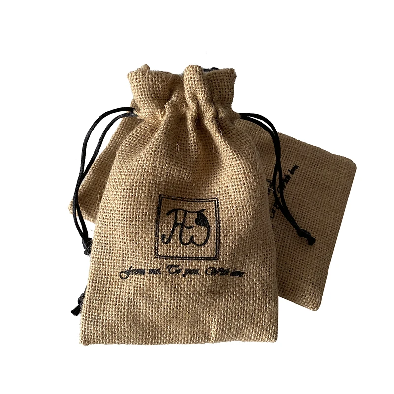 Custom Logo 12x17 cm recyclable Natural drawstring Hessian Burlap Jute Plant seed Bags