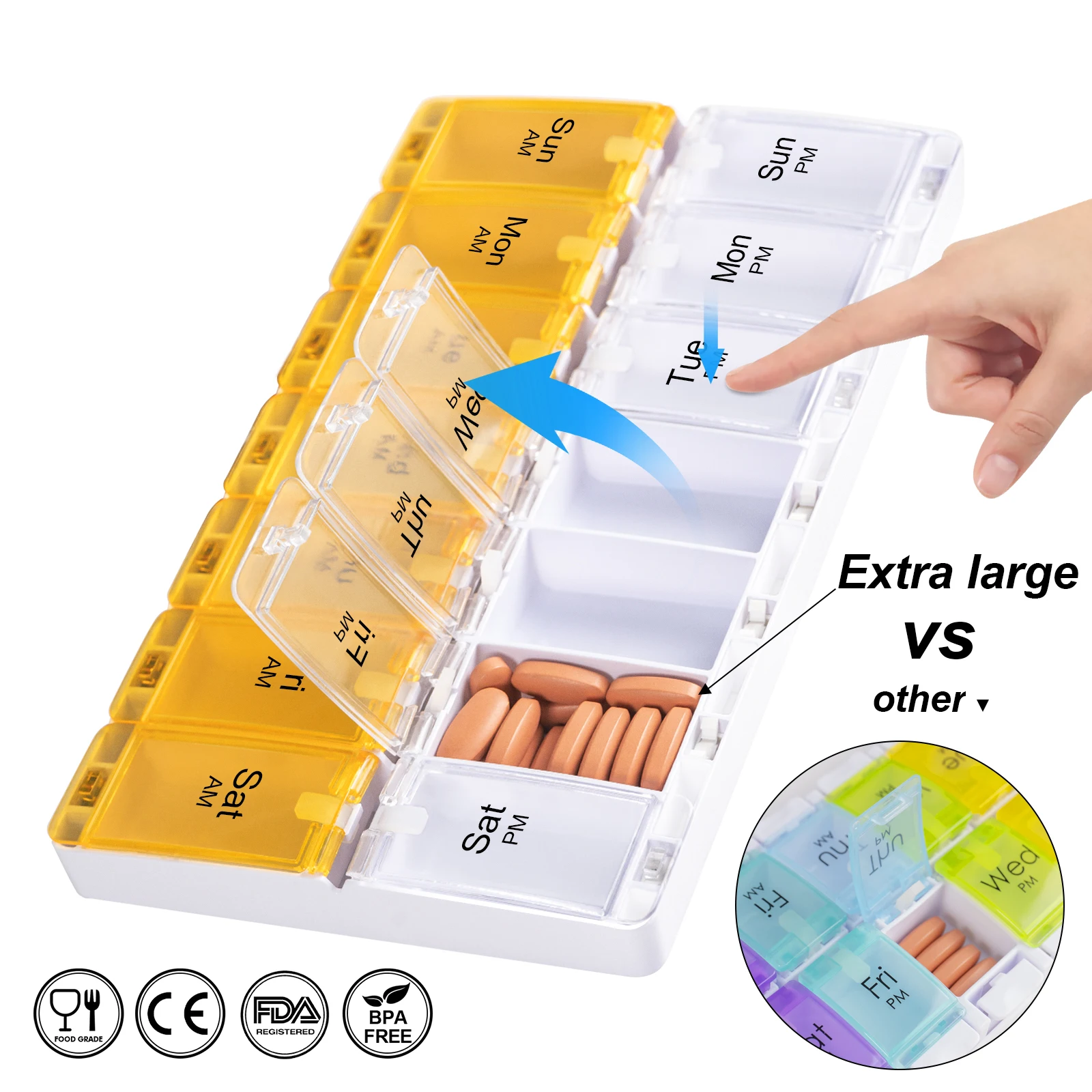 2022 BPA Free Weekly 14 Grid Pill Case 7 Day Medicine Organizer Box  AM Pm Large Capacity Pill Box Day And Night