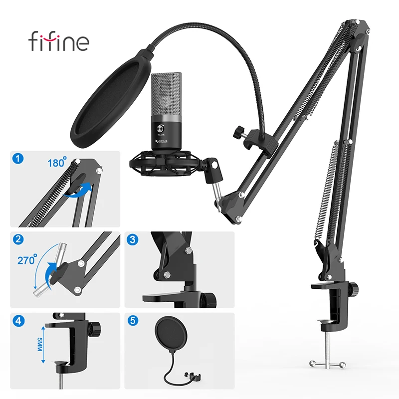  Fifine Горячая продажа T670 USB ПК микрофон для ноутбука с ударным креплением потокового подкалывания