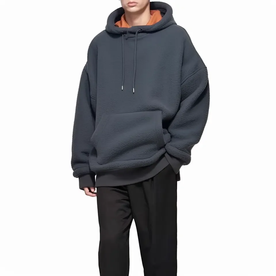 Wholesale customized logo double layer heavyweight hoodie tight neck with hood hoodie berber Fleece big and tall wear hoodie