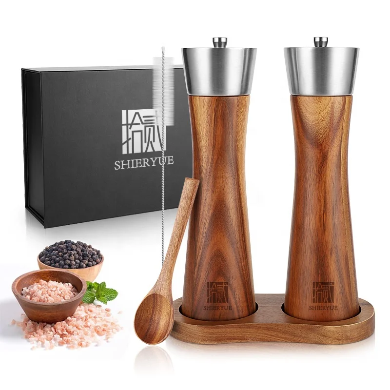 Premium wooden pepper grinder Spice Mills in Gift Box, mill wood salt mill for pepper, salt and pepper mill set