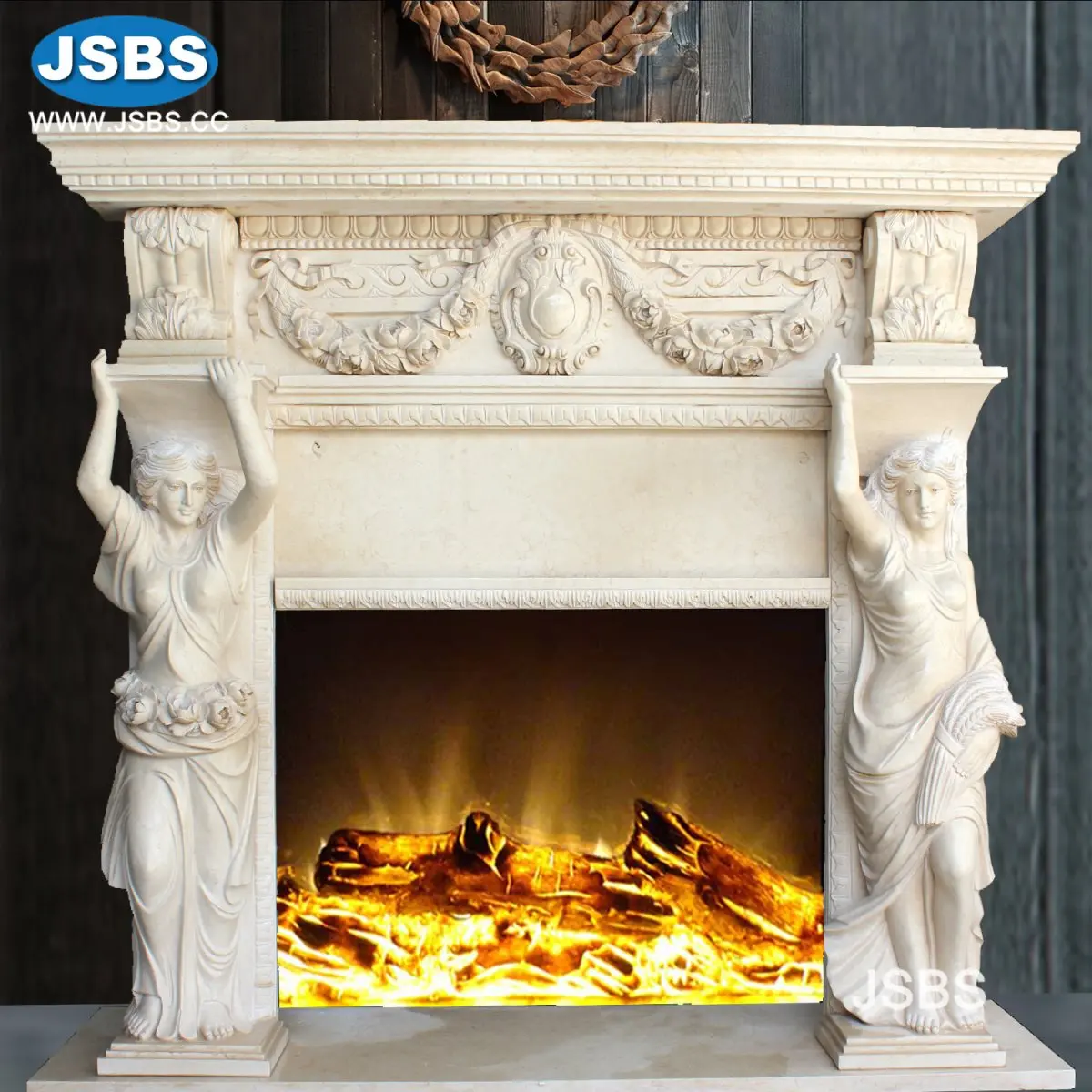 Cultured Decorative Marble Carved Cherub Angel Fireplace Mantel for sale