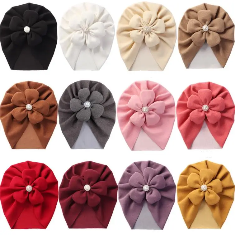 Ms-291 Baby Hat Flower Bow Hats Faux Cashmere Newborn Baby Princess Cute Turban Hat Children Solid Color Cap Hair Accessories
