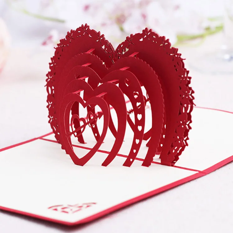 Love 3D Pop Up Wedding Invitation Card Heart Valentine's Day Postcard