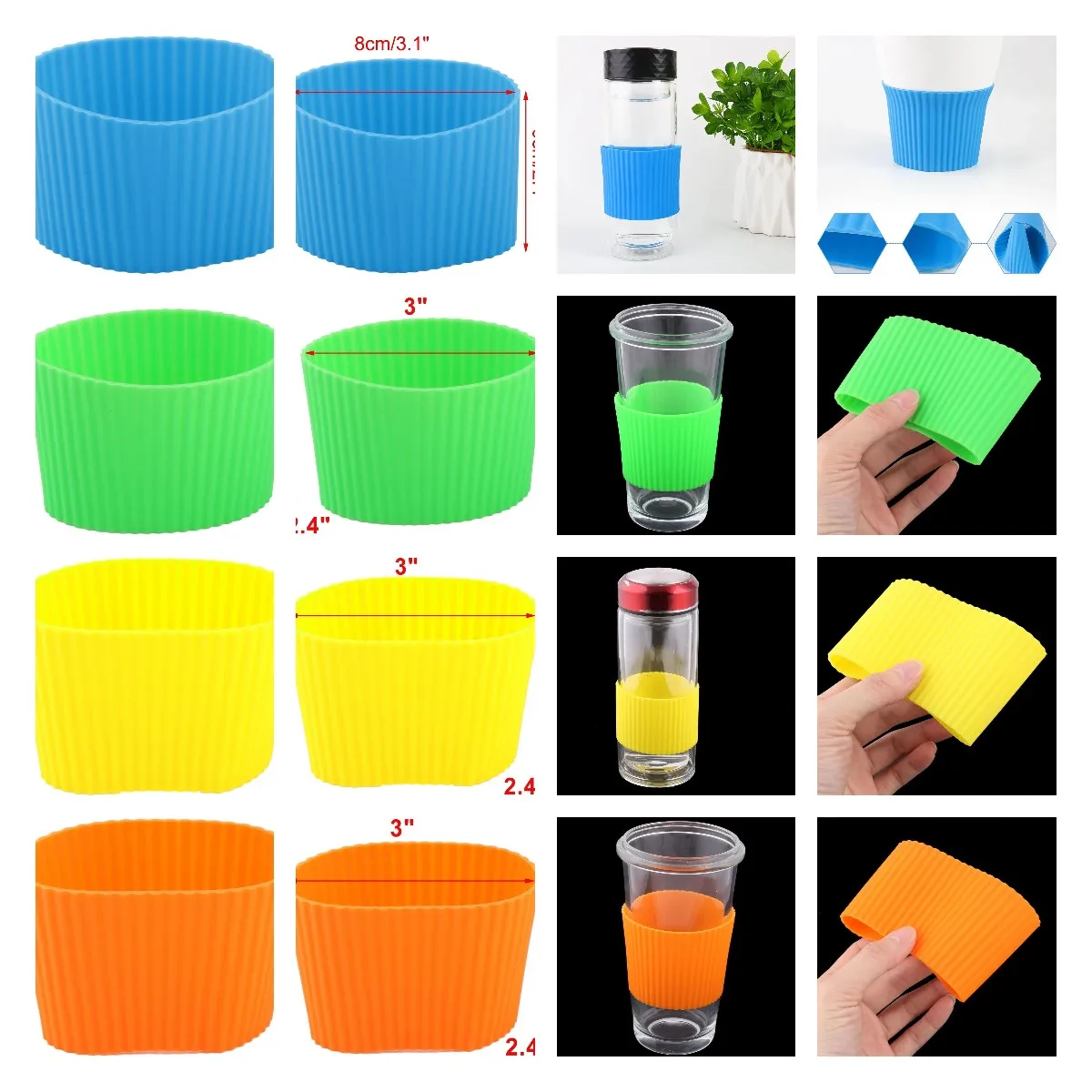 10Pcs Silicone Sleeves Heat Resistant Coffee Tea Cup Sleeves Chocolate Drinks Insulated Stainless Steel Cup With Silicone Sleeve
