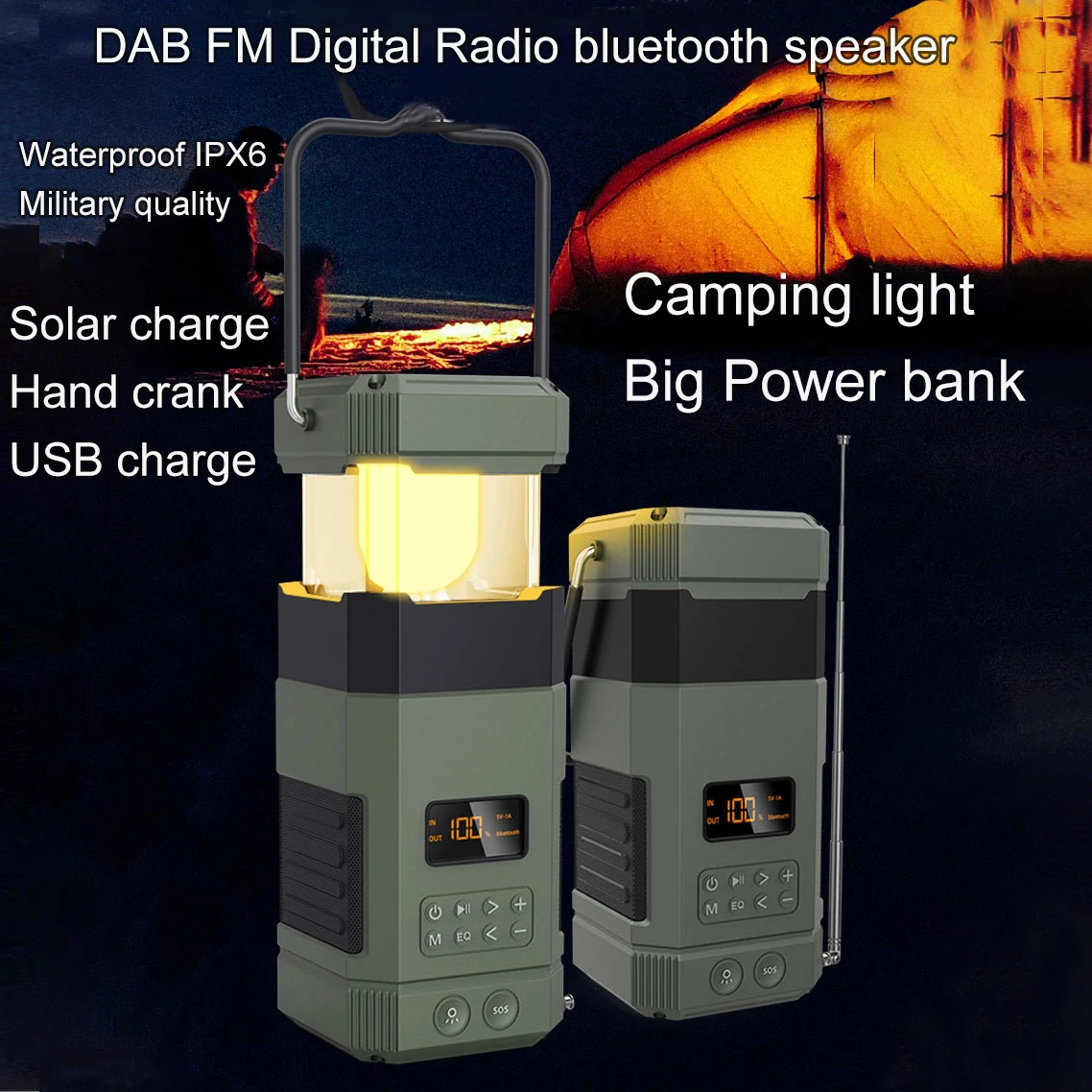 DF-585 Good portable light Digital radio Speaker emergency weather survival alarm SOS self Powered High quality speaker