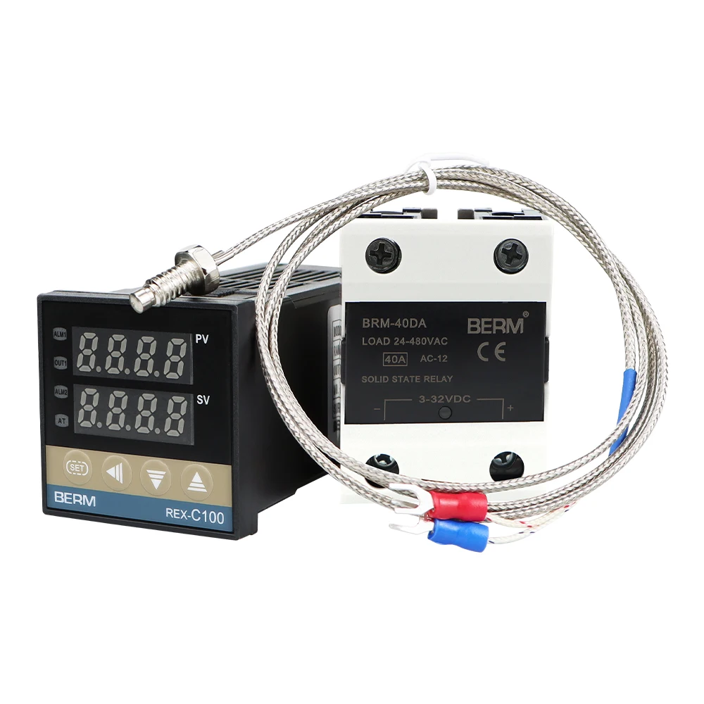 Digital PID Temperature Controller REX-C100 REX C100 thermostat + SSR 40DA Solid State Relay+ K Thermocouple 1m Probe