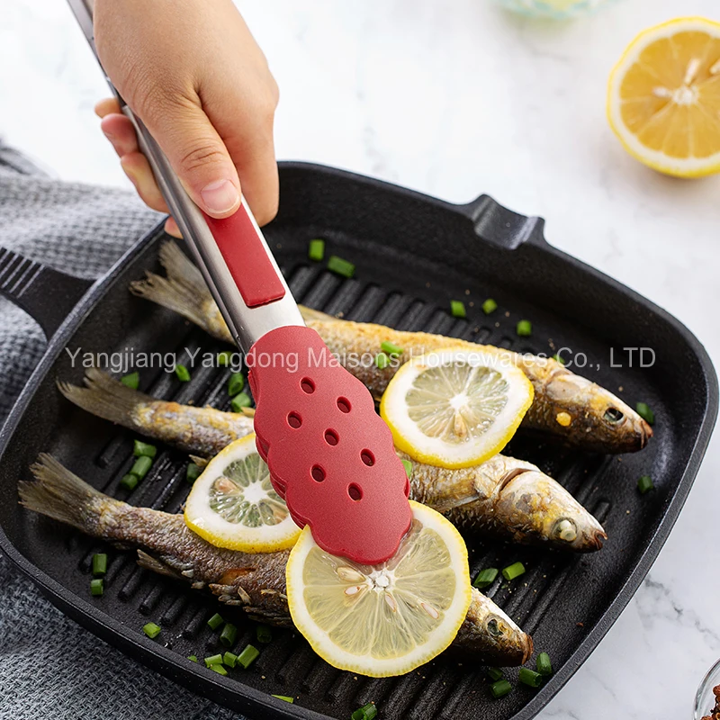 Maisons Kitchen Accessories Stainless Steel with Non Stick Silicone Tips Multifunctional Grill Food Tongs