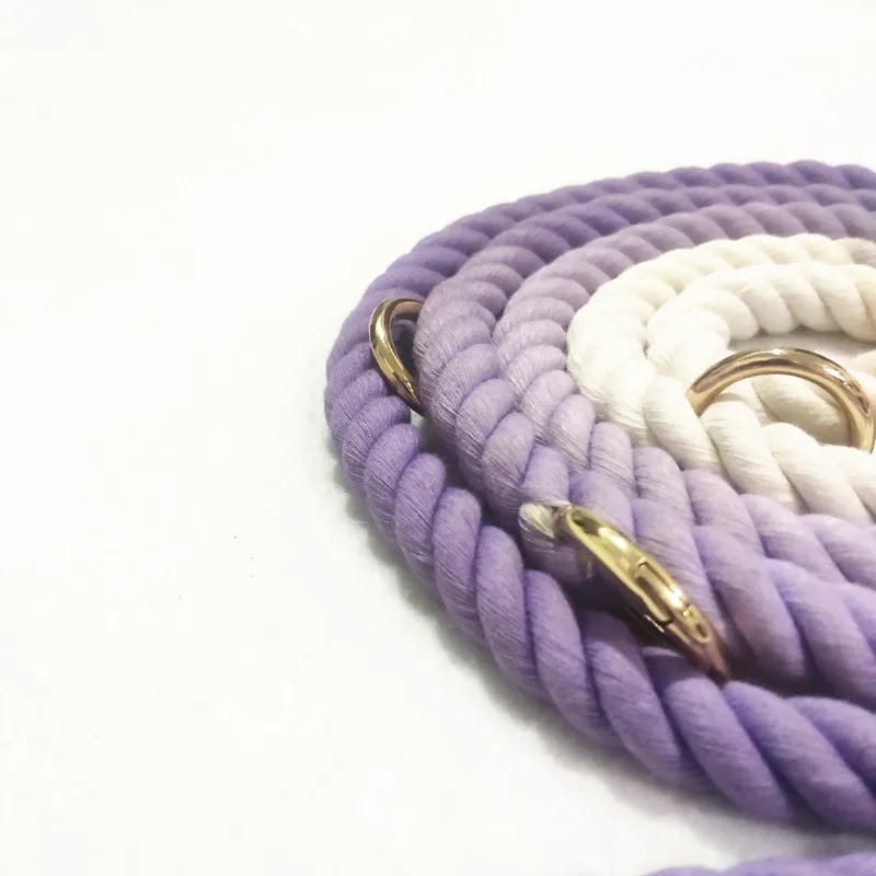 Ombre Gradient Colorful Dog Leash Rope Leads Hand Make Woven Cotton Dog Natural Rope Leash