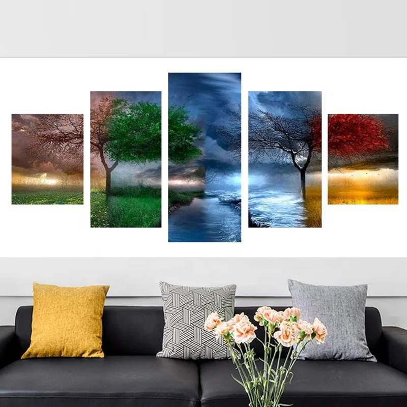 
Modern art wall poster home decoration 5 sets of natural scenery living room canvas HD print painting picture modular frame 