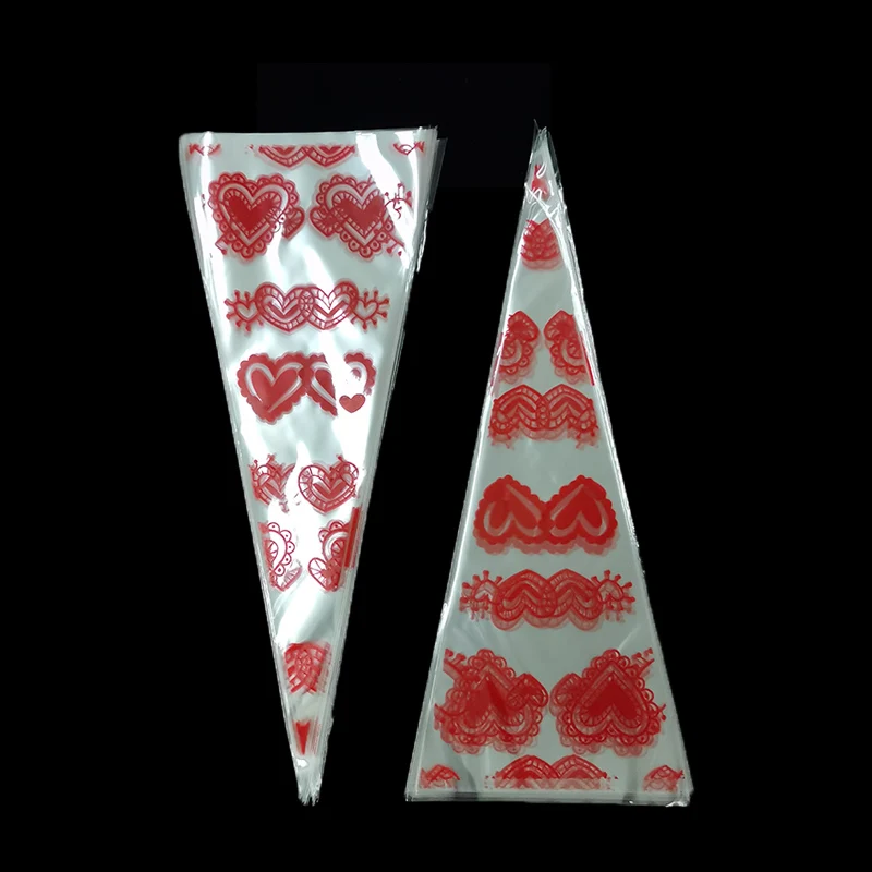 2024 Sales Promotion Popular Lollipop Bag Conical Plastic Bags Preserved Candy Chocolate Displaying Cellophane Cone Pastry Bag