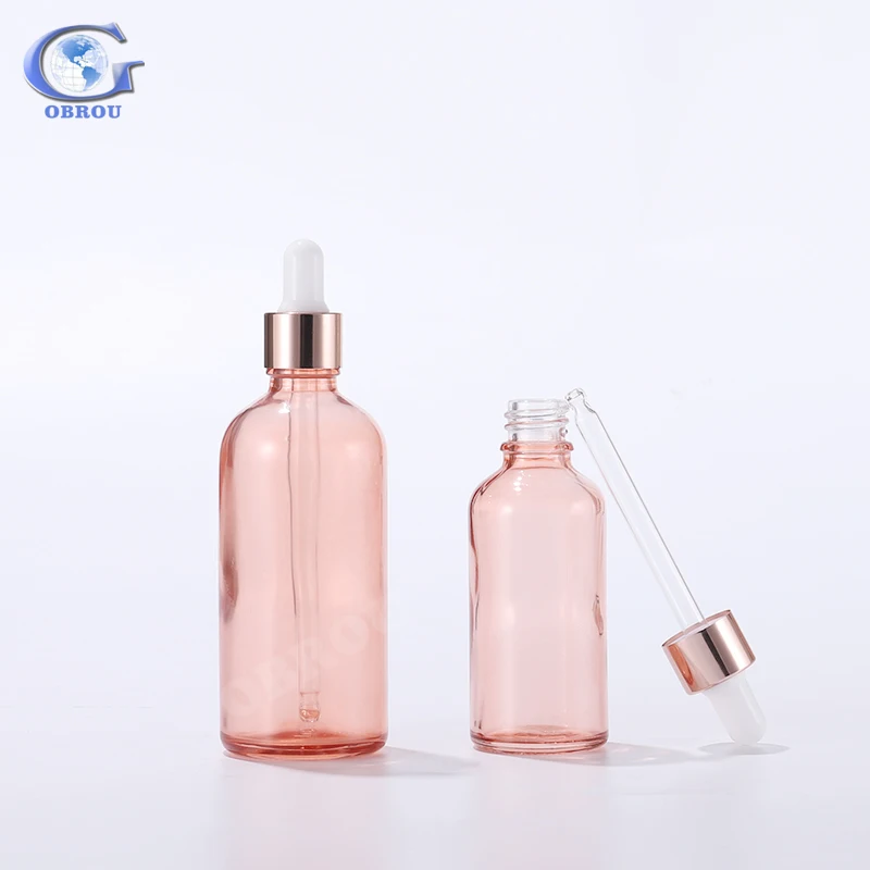 Trade Assurance! 10ml 20ml 30ml 50ml empty transparent pink glass dropper bottles for hair oil with pipette dropper