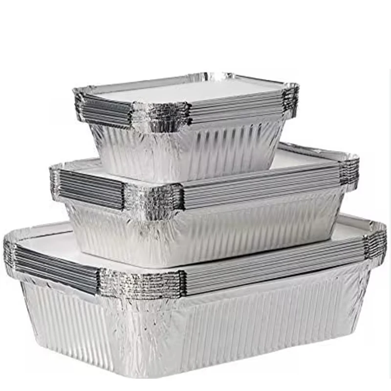 900ml 1100ml 2300ml Disposable Aluminum Foil Takeout Containers with Plastic Lids