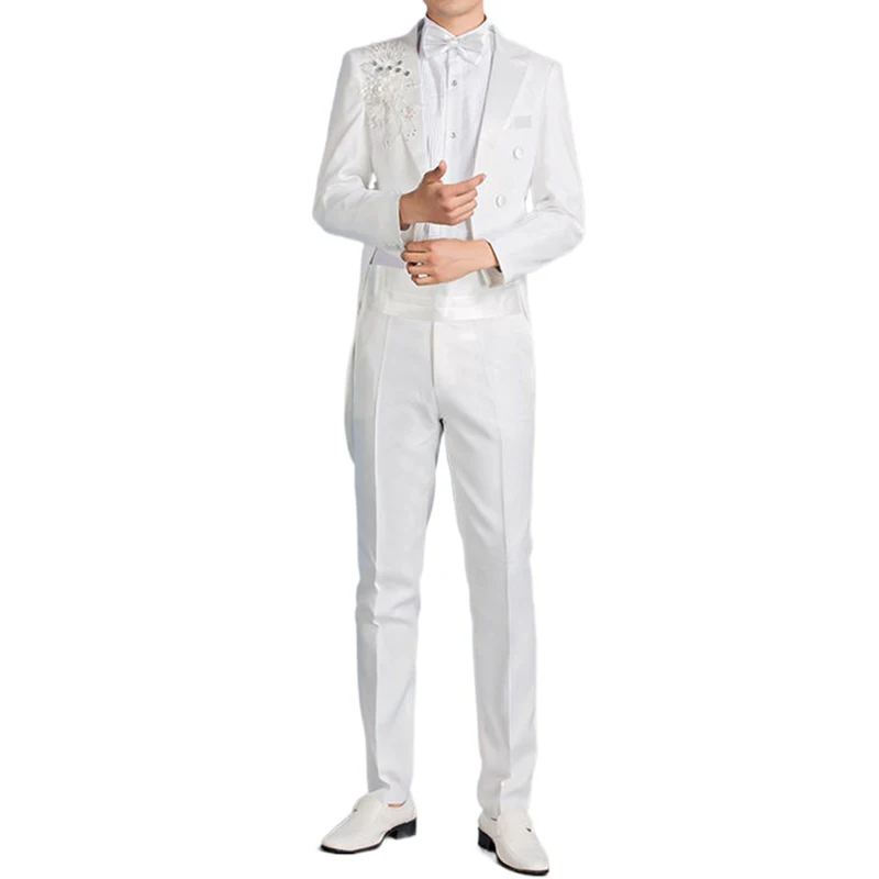 Special Events All Jacquard Slim Fit Tuxedo Black White Coat Pant Price Men Groom Suit Wedding