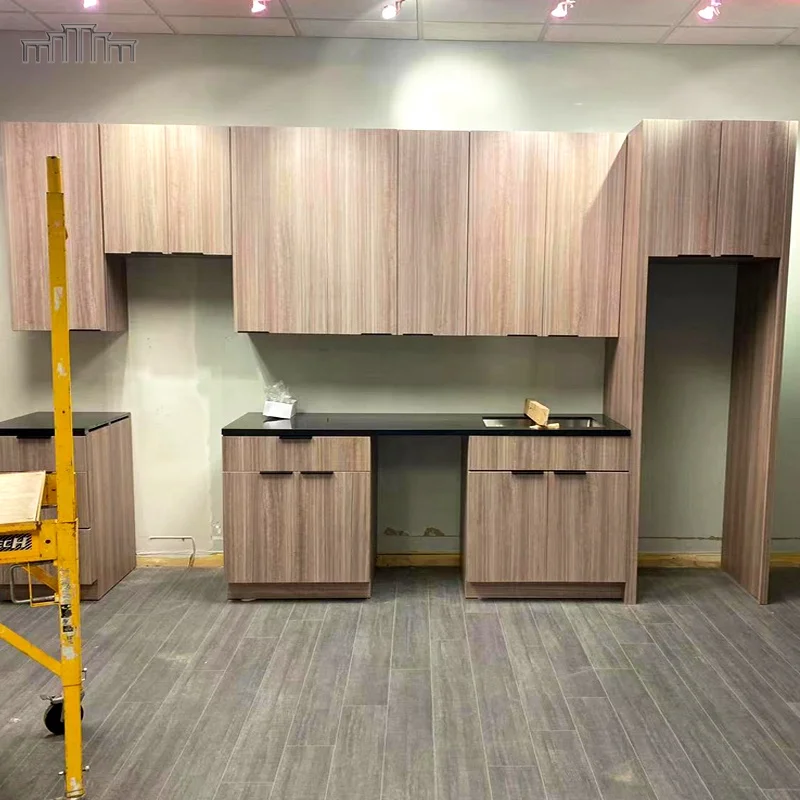 Apartment Hotel School Project Wholesale Frameless MDF Melamine Flat Panel Drawer Door Kitchen Cabinets With DTC Soft Close