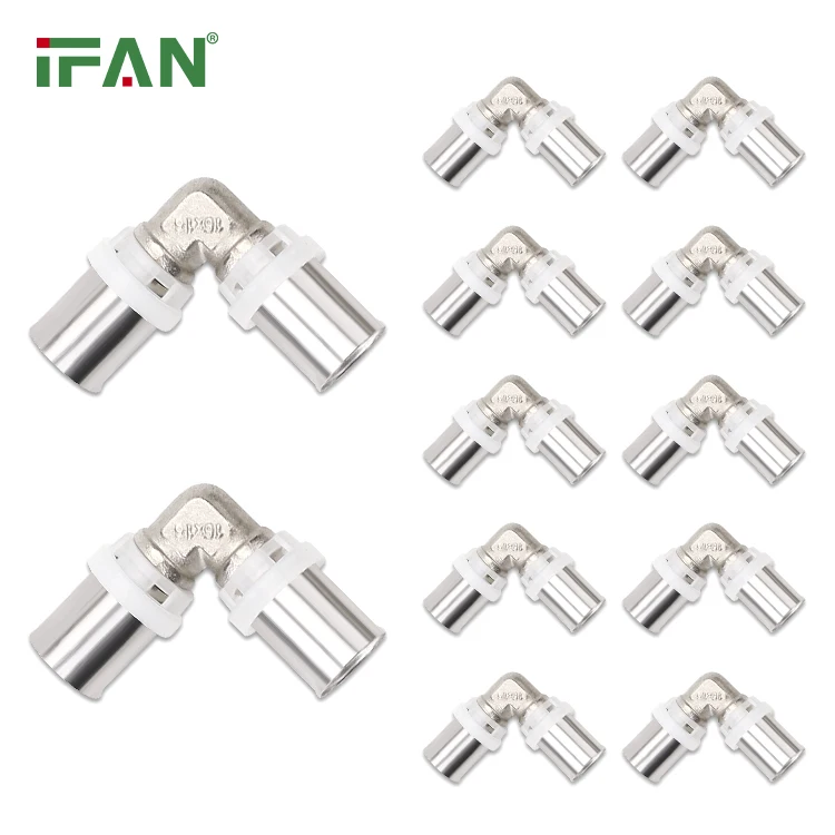 IFAN Factory Wholesale Price Chrome-plated Brass Fitting OEM 16-32mm Crimp Press Fitting Equal Elbow PEX Fitting For PEX Pipe