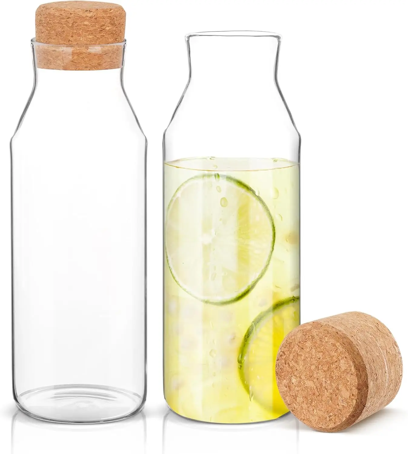 glass bottle with wooden lid 1 Litre Clear Iced Water Pitcher Bottles with Cork Stopper Lid