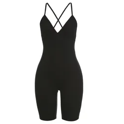 Hot Sale Hot Sexy Jumpsuit Women Feminine Solid Color Mid-waist Sports Adult  Cropped Pants Women Clothing In Bluk Jumpsuit