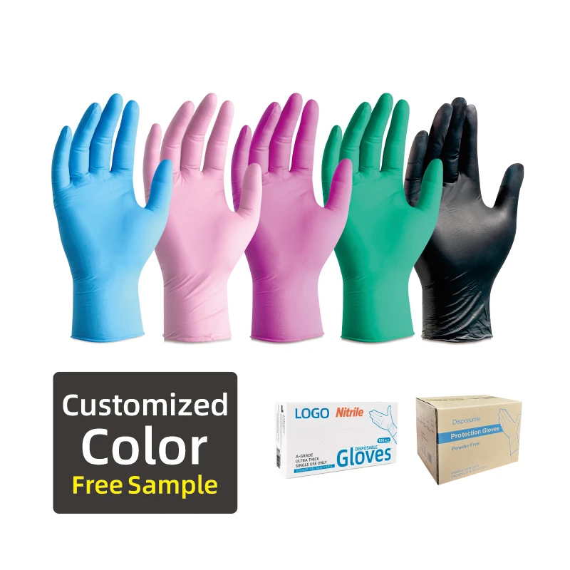 ANBOSON 4Mil 5Mil 6Mil Personalizados De Fabrica Sin Latex Sin Polvo Guantes De Nitrilo Negros Desechables Gloves Nitrile