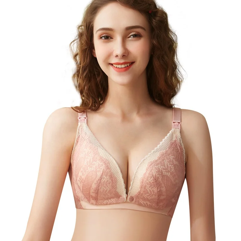 Hot Sale Wire Free Front Closure Leak Proof Button Nursing Brassiere Lactation Maternity Clothing Breast Feeding Bra