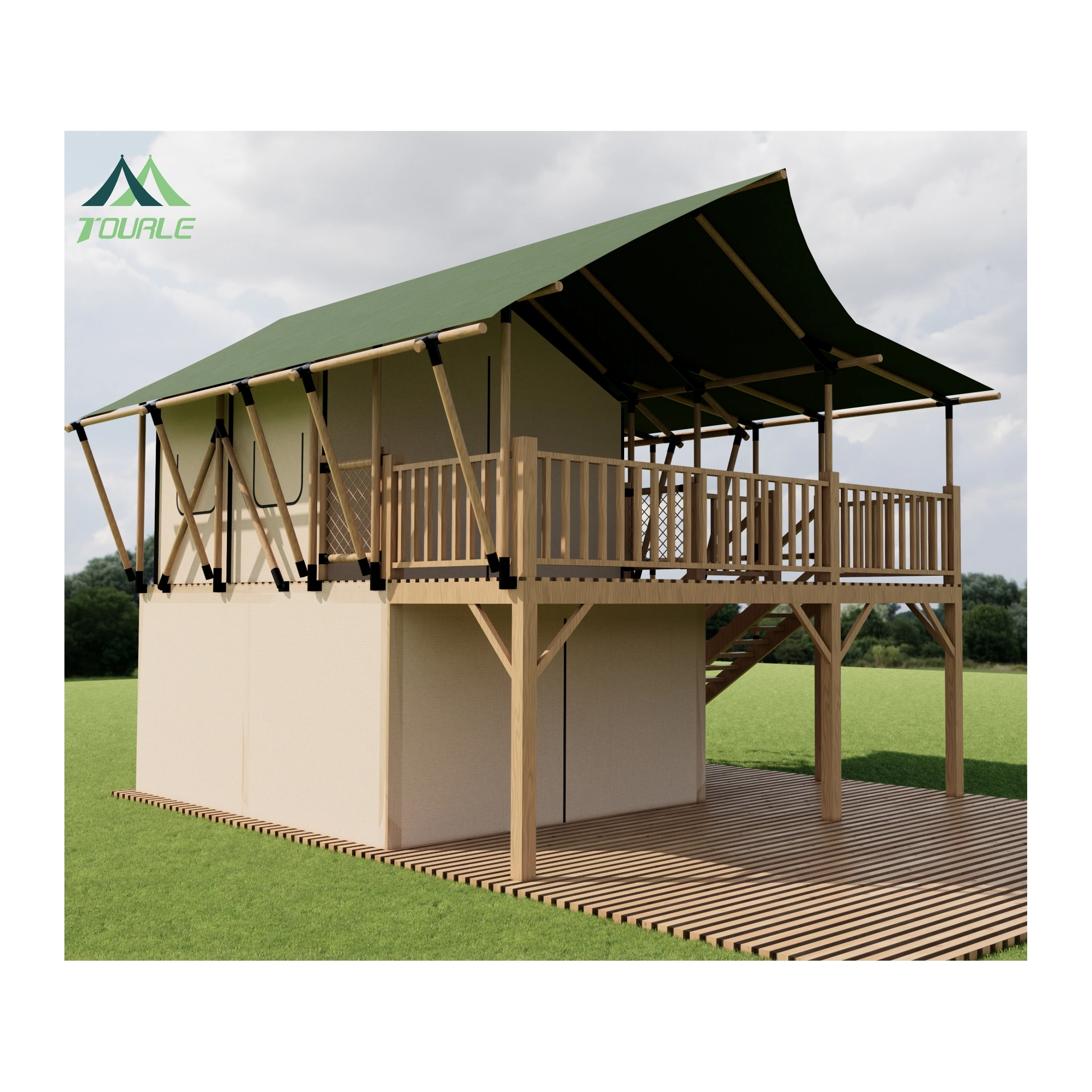 Hunting Camping Hotel Family Double-layer New Design Shelter Prefab Safari Loft Tents
