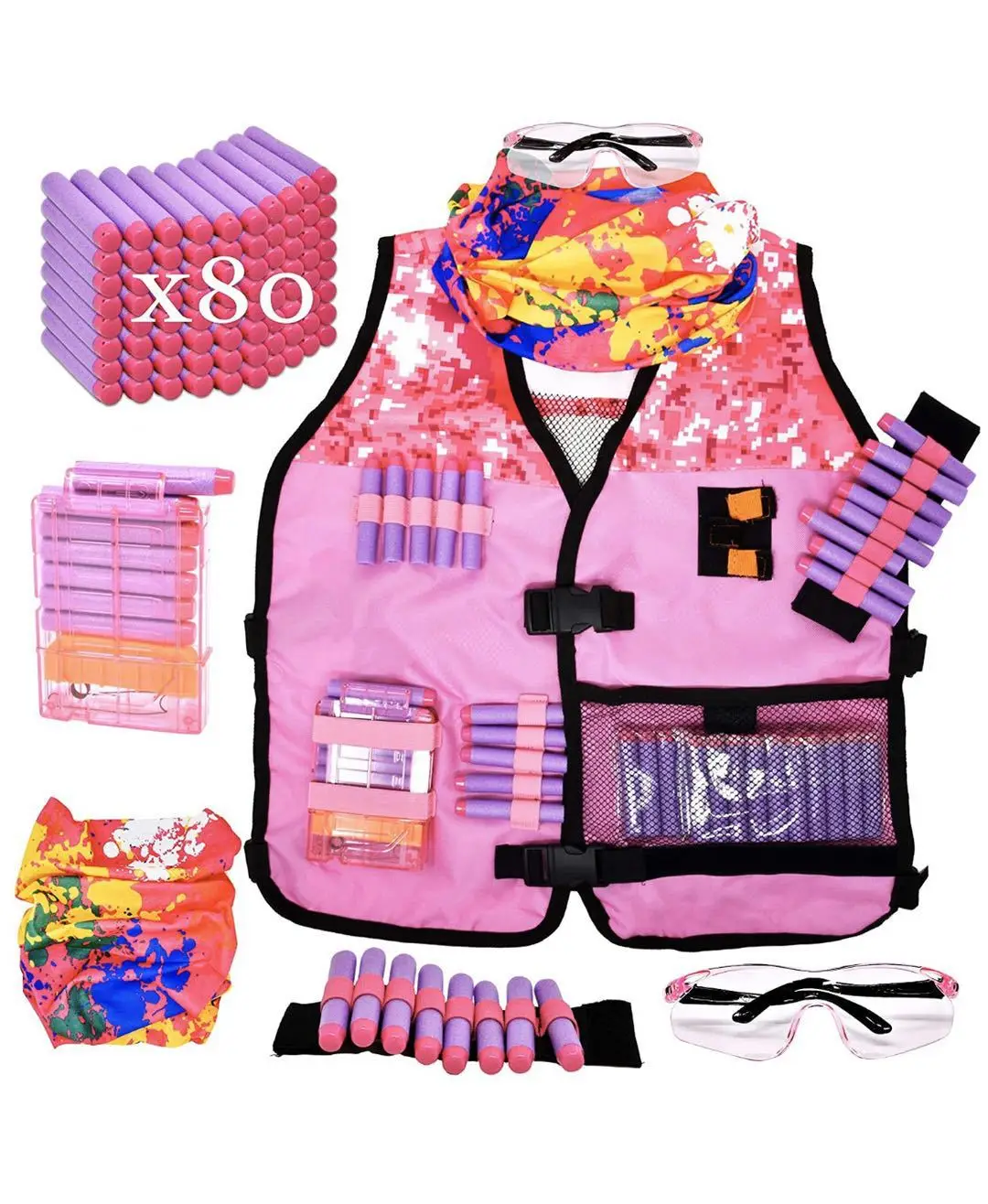 2021 Pink Adjustable Elite Kids Tactical Vest Kit for Nerf Gun Series Equipped Soft Bullet Toy Gun Game Vest for Kids Girls Boys